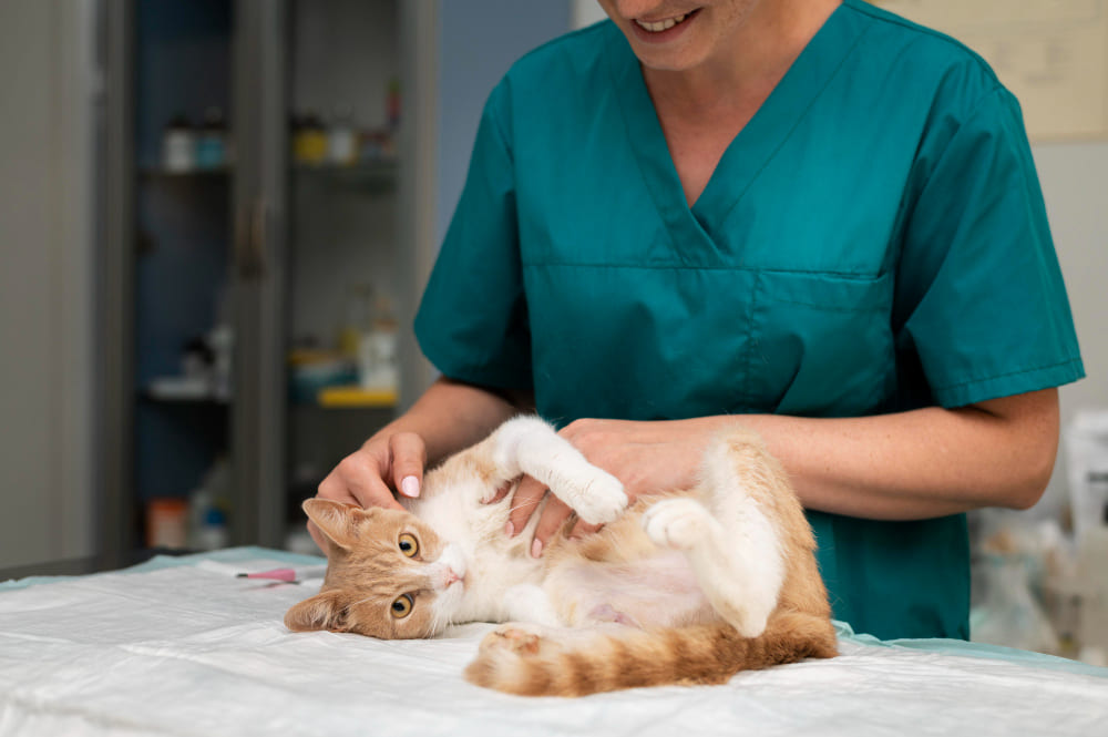 Chat blanc et roux chez le vétérinaire