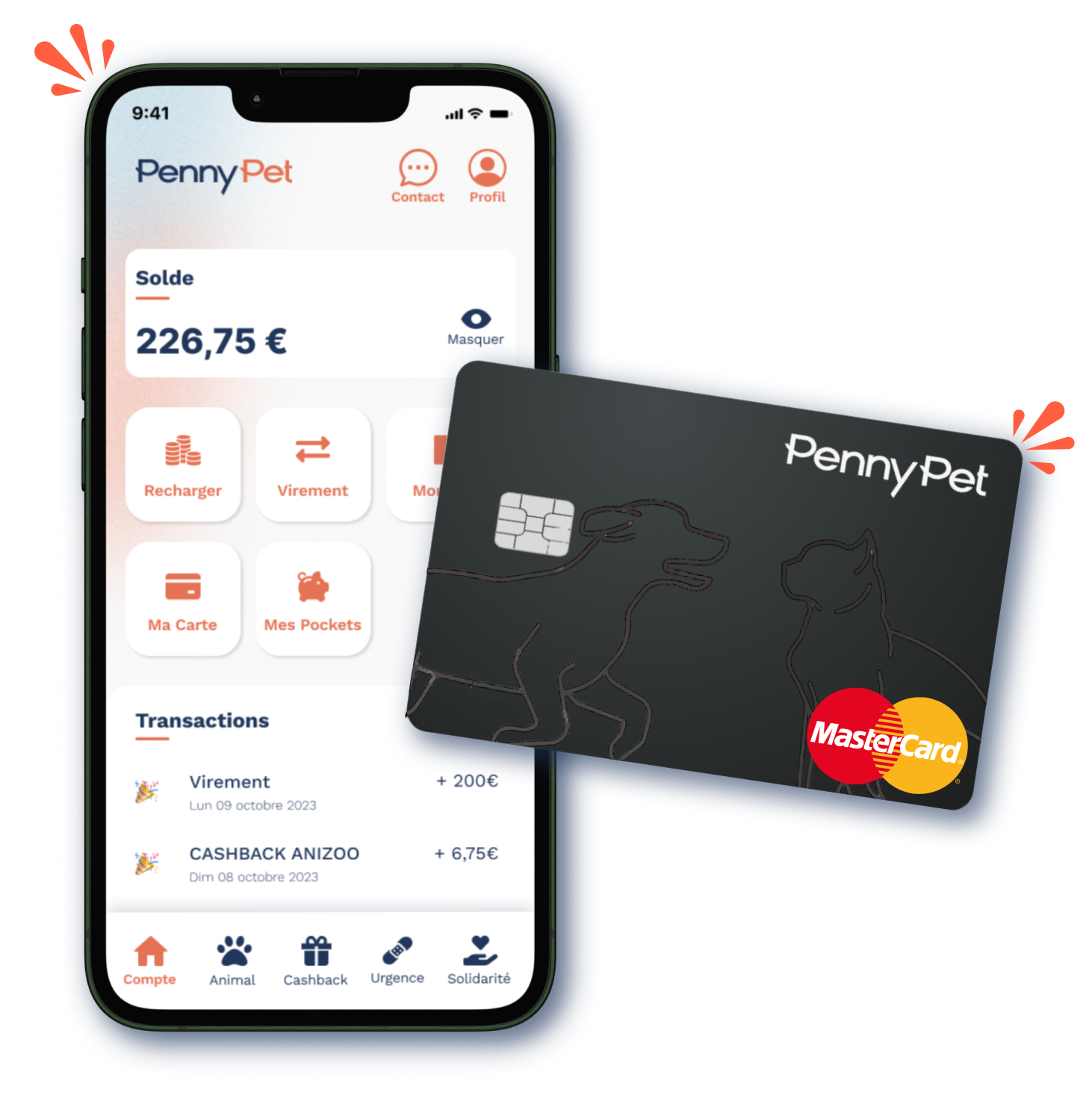 L'application et la Mastercard PennyPet