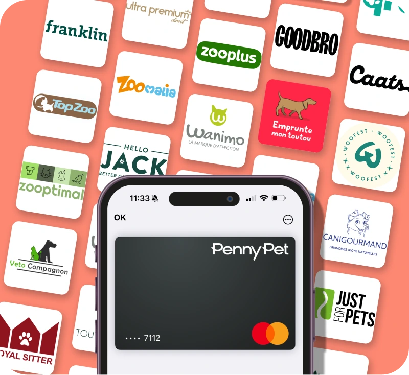 Image des marques partenaires cashback avec la carte virtuelle pennypet sur apple pay