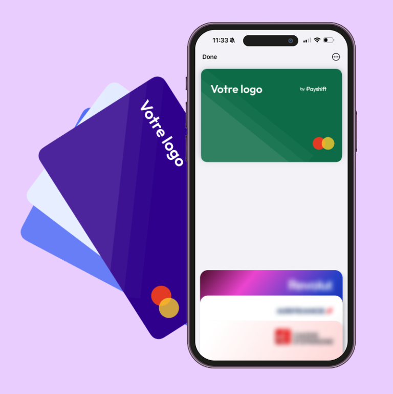 Mock up d'un smartphone ouvert sur l'application mobile Wallet, présentant une carte de tiers-payant en marque blanche by Payshift